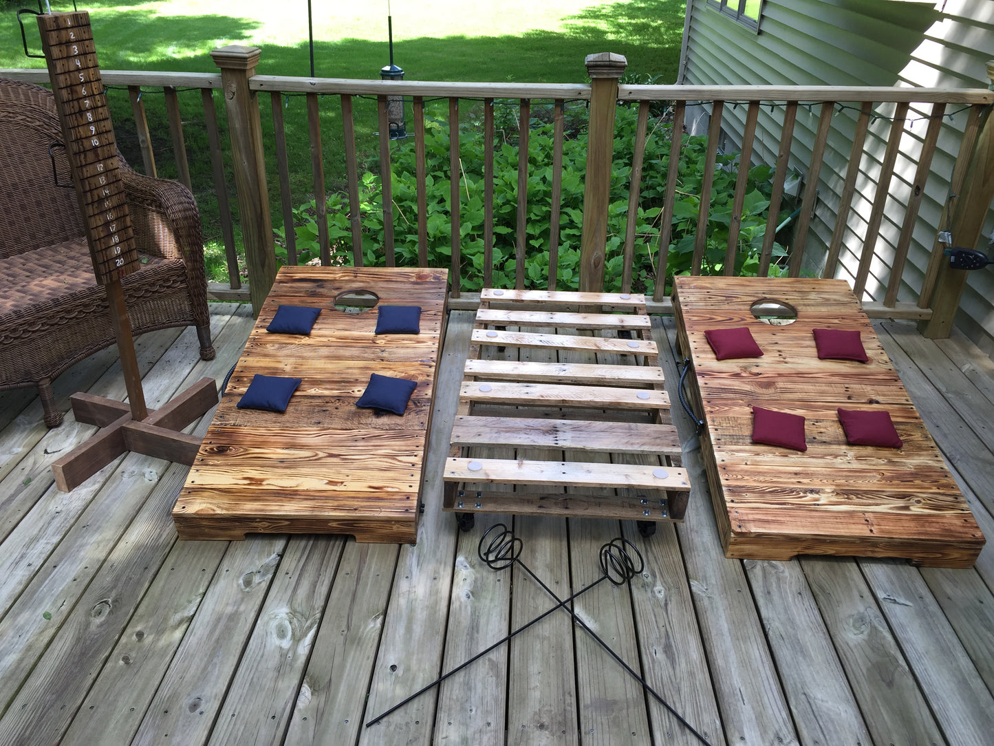 Rustic coffee table bean bag game set